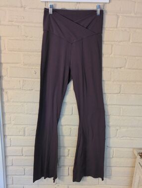 aerie Flared Crossover Waist Yoga Pants in Deep Plum